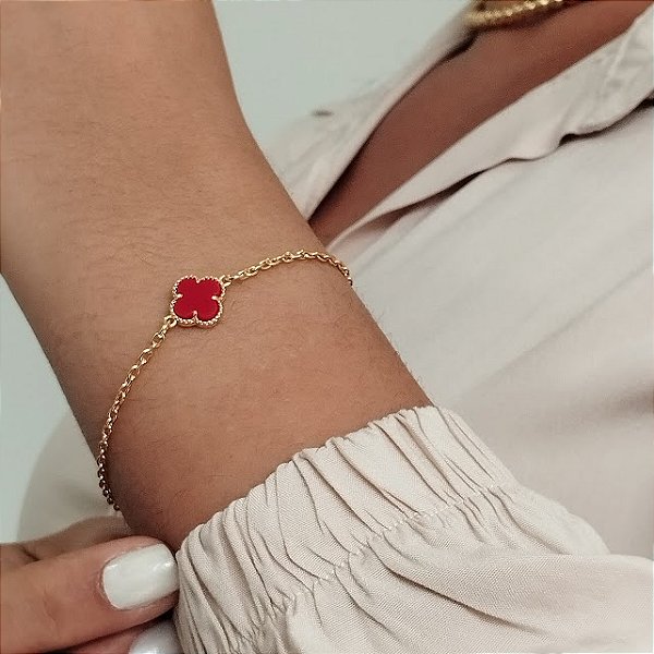 Pulseira C/ Trevo Vermelho - Semijoia 18k - MP801-08110