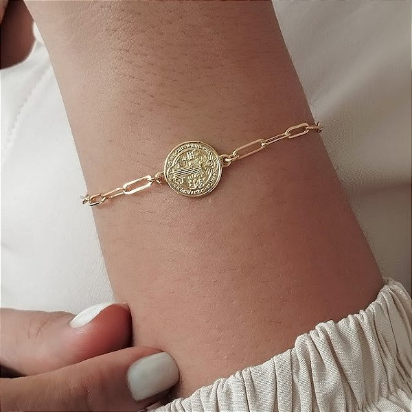 Pulseira São Bento C/ Elo Cartier - Semijoia 18k - MP810-09130