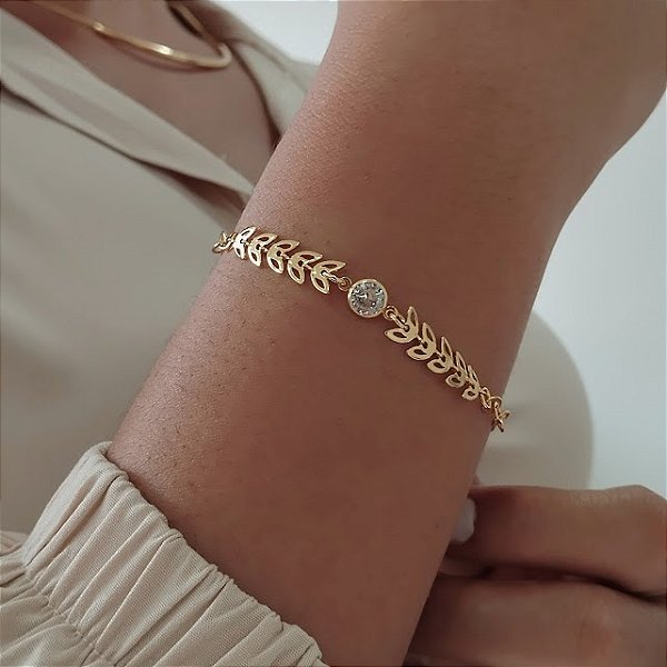 Pulseira Folha C/ Ponto de Luz - Semijoia 18k - MP795-09130