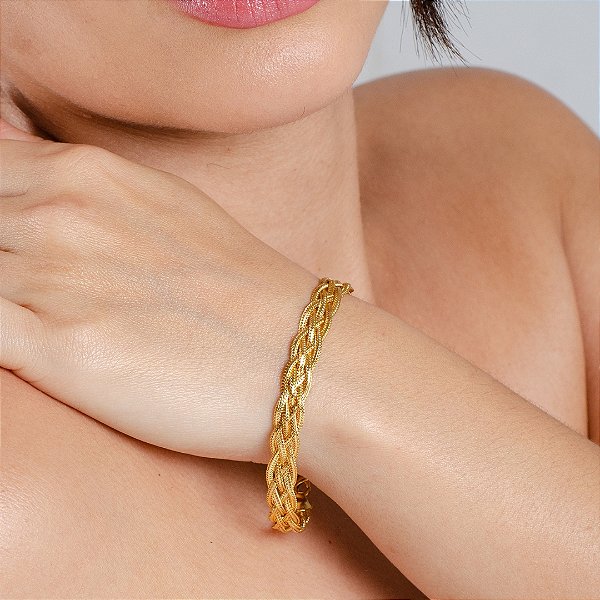 Pulseira Trançada 5 Fios - Semijoia 18k - MP775-19190
