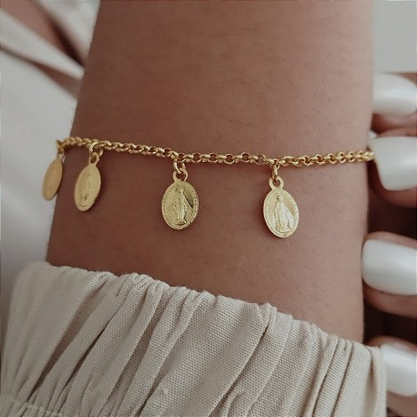 Pulseira Infantil Medalhas N.Sra. das Graças - Semijoia 18k - MP845-796