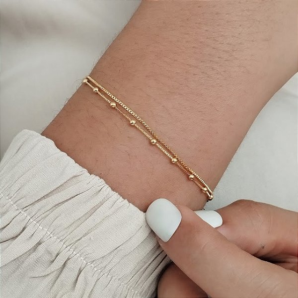 Pulseira Dupla Veneziana+Bolinhas - Semijoia 18k - MP901-13140