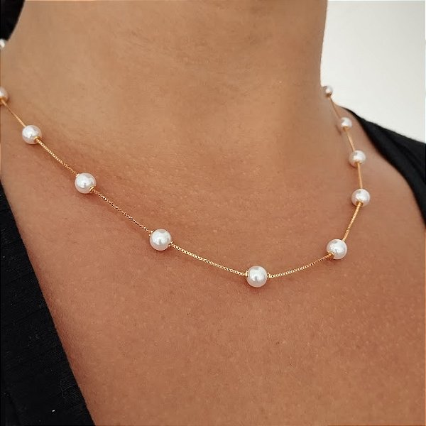 Gargantilha Bolinhas Pérola - Semijoia 18k - MG438-16170