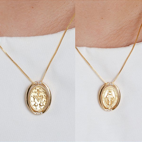 Gargantilha Medalha Nossa Sra. das Graças Dupla Face - Semijoia 18k - MG450-27270