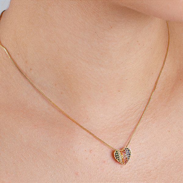 Gargantilha Coração Cravejado Multicor - Semijoia 18k - MG516-19198