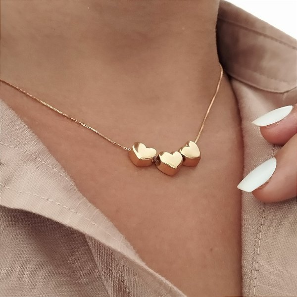 Gargantilha Três Corações - Semijoia 18k - MG520-15170
