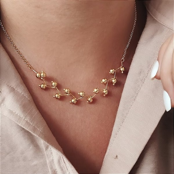 Gargantilha Choker Zig Zag C/ Bolinhas - Semijoia 18k - MG435-22260