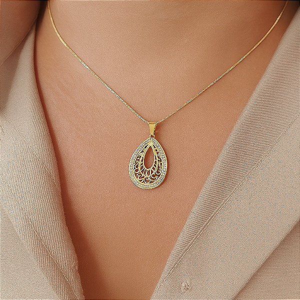 Gargantilha Gota Vazada Com Zircônias - Semijoia 18k - MG540-14240