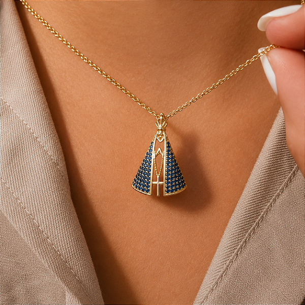 Gargantilha Nossa Sra. Aparecida Cravejada - Semijoia 18k