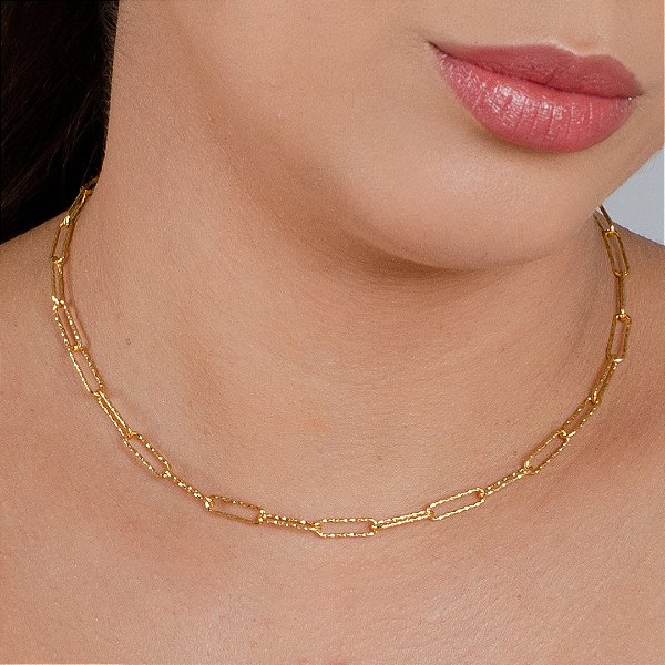 Gargantilha Choker Elo Cartier Trabalhado - Semijoia 18k - MG459-22250