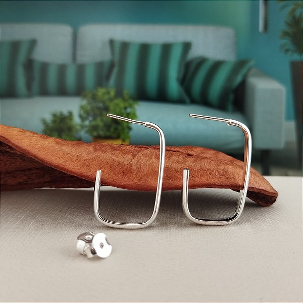 Argola Retangular Lisa - 29mm - Prata 925 - B49-578