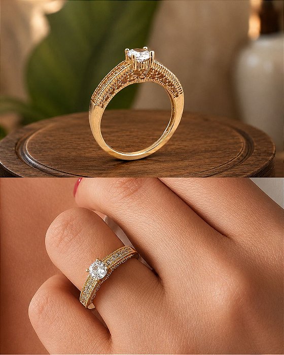 Anel Solitário Luxo - Semijoia 18k - MA369-14194