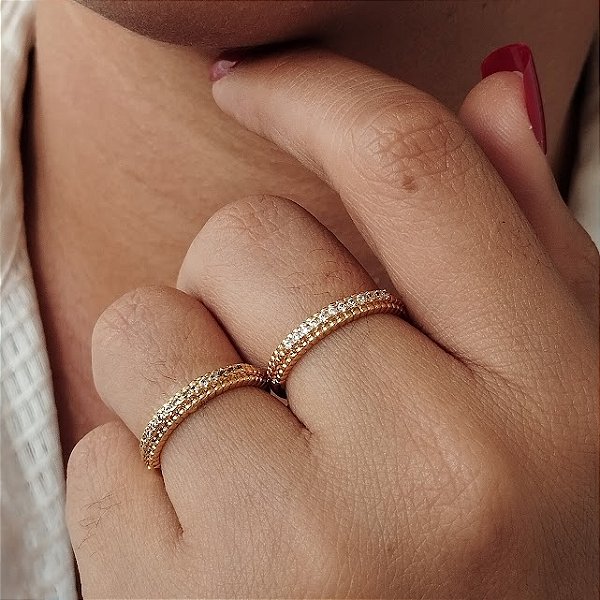 Anel Cravejado Trabalhado - Semijoia 18k - MA368-11144