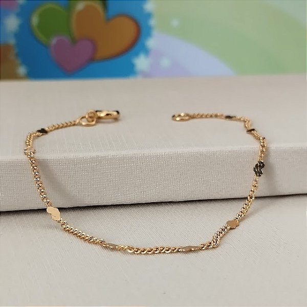 Pulseira Infantil Corações Chapadinhos - Semijoia 18k - MP809-776
