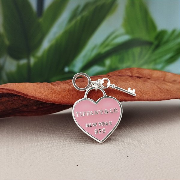 Berloque Coração Rosa Com Chave - Prata 925 - MBL284-37222
