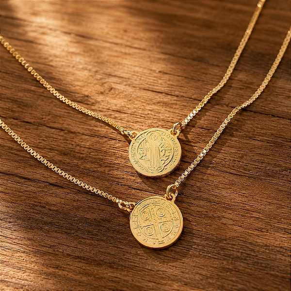 Escapulário Medalha de São Bento - Dupla Face - Semijoia 18k - MG591-21330