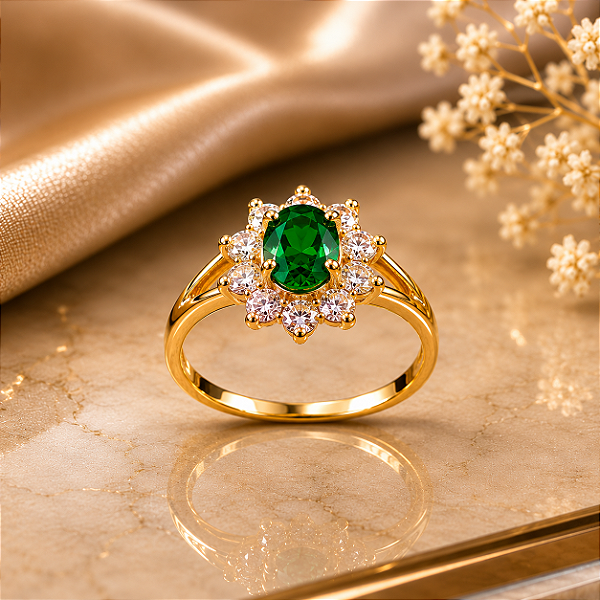 Anel de Formatura Pedra Verde - Semijoia 18k - ANF4-12150
