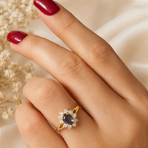 Anel de Formatura Pedra Lilás - Semijoia 18k - ANF6-12150