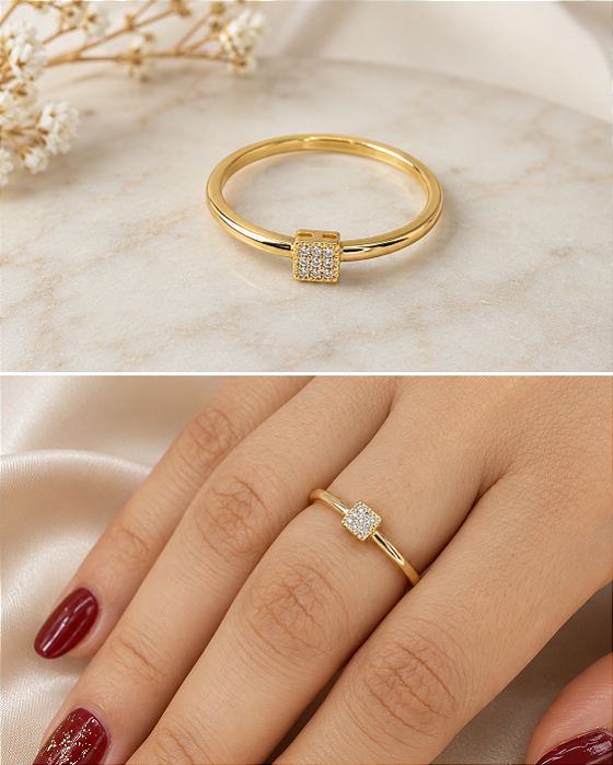 Anel Quadrado com zircônias - Semijoia 18k - MA394-06136