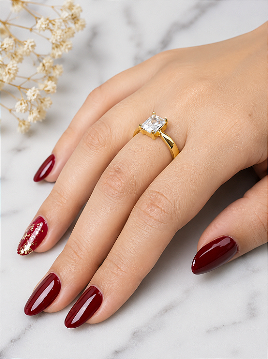 Anel Com Zircônia Quadrada - Semijoia 18k - MA396-14260