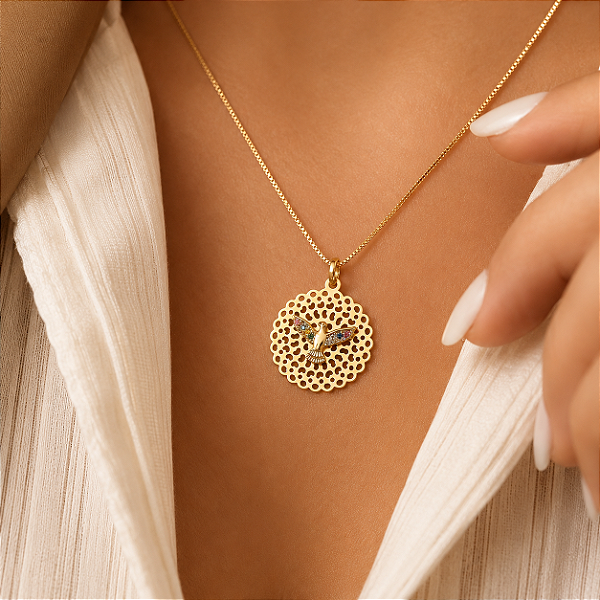 Gargantilha Mandala Espirito Santo Com Zircônias Color - Semijoia 18k - MG554-X310
