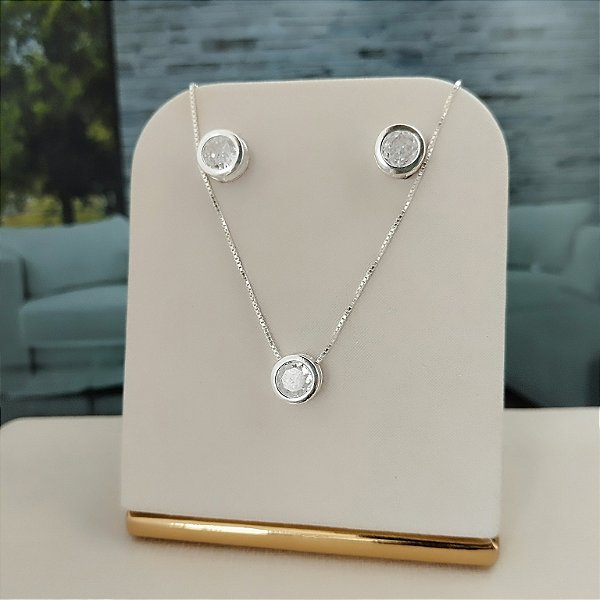 Conjunto Ponto Luz Pedra Zircônia - Prata 925 - MCJ102-30180