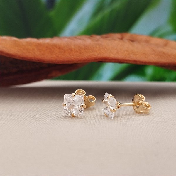 Brinco Quadrado Zirconia - 8mm - Semijoia 18k - B141-884