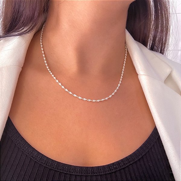 Gargantilha Laminada Fio Torcido - 45cm - Prata 925 - MG576-32192