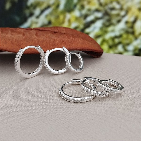 Trio de Argolas Cravejadas - Prata 925 - B150-58348