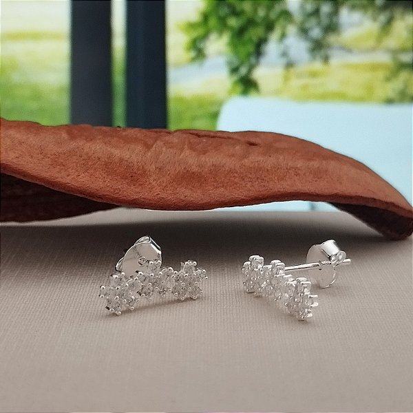 Brinco Ear Cuff Florzinhas Cravejado - Prata 925 - B181-1696