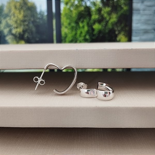 Argola Coração Com Tarraxa - 15mm - Prata 925 - B198-964