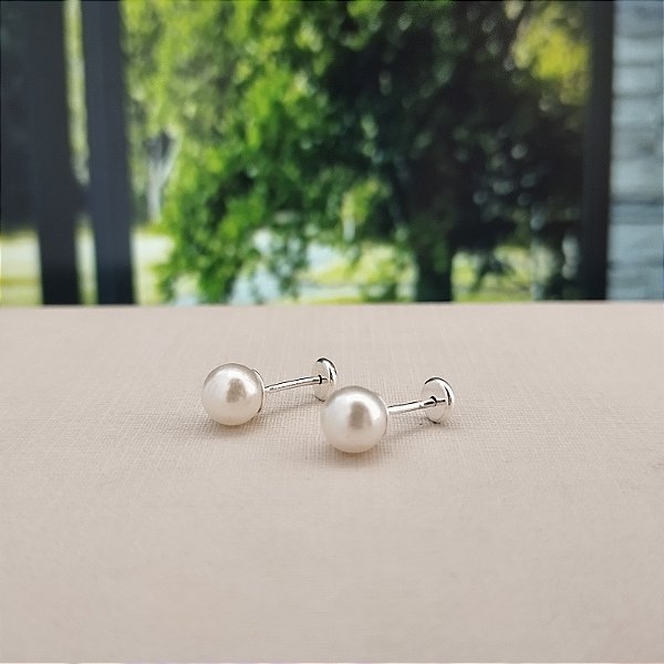 Brinco Pérola C/ Tarraxa Baby - 6mm - Prata 925 - B211-638
