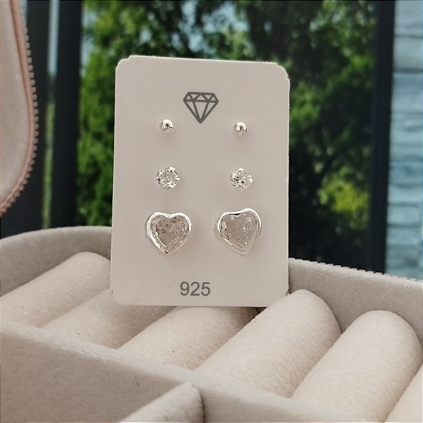 Trio de Brincos Luxo - Prata 925 - B224-1274