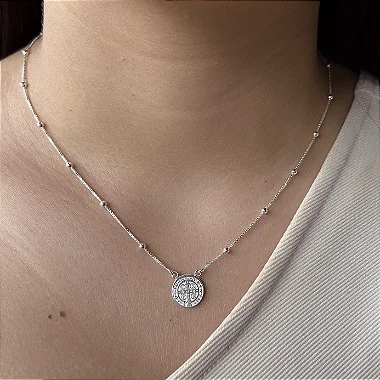 Gargantilha Bolinha São Bento Dupla Face - Prata 925 - MG634-54324