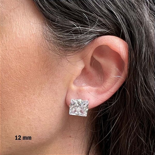 Brinco Zircônia Quadrado - 12mm - Prata 925 - B273-1482
