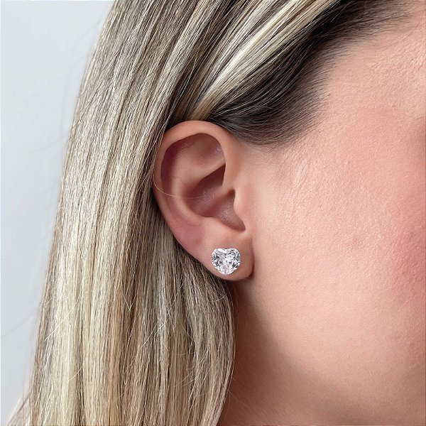 Brinco Coração Zircônia - 10mm - Prata 925 - B274-1162