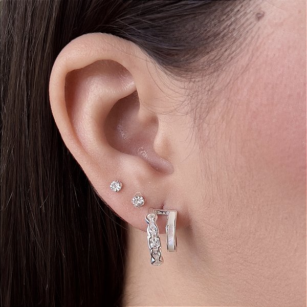 Argola Luxo Dupla Com Zircônias e Madrepérola - Prata 925 - B279-45270