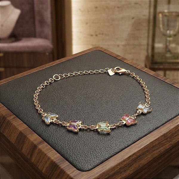 Pulseira Borboletas Coloridas - Semijoia 18k - MP955-12140