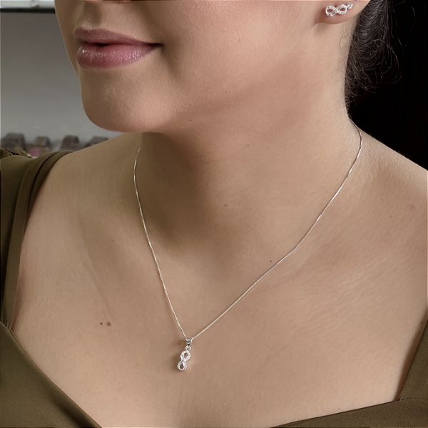 Conjunto Infinito Cravejado - Prata 925 - MG113-47282