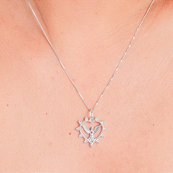 Gargantilha Espírito Santo C/Ponto de Luz Rosa - Prata 925 - MG662-36216