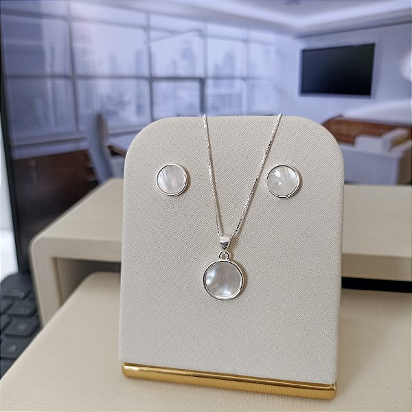 Conjunto Madrepérola Liso - Prata 925 - MCJ117-50300