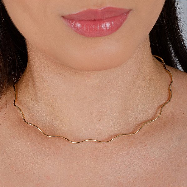Gargantilha Choker Ondulada Semijóias 18k - ( Aro Rígido ) Antialérgica