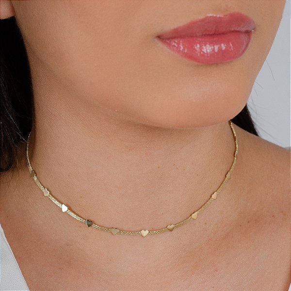 Gargantilha Choker Coração - Semijoia 18k – Antialérgica