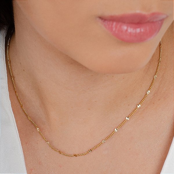 Gargantilha c/ Pontos Trabalhados - Semijoia 18k - Antialérgica