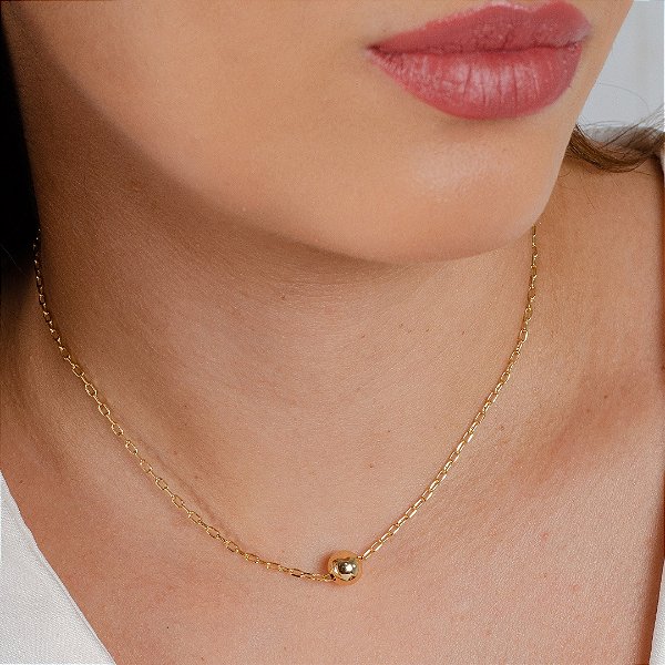 Gargantilha Choker c/ Bola - Semijoia 18k - Antialérgica