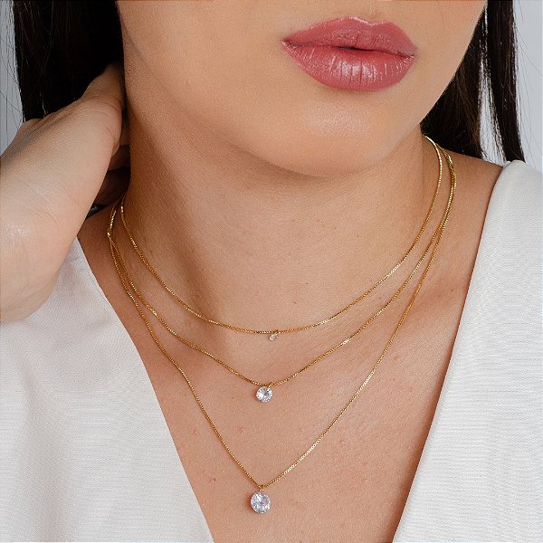 Gargantilha Tripla Com Pontos de Luz  - Semijoia 18k - Antialérgica