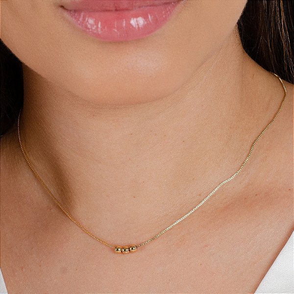 Gargantilha Trio de Bolinhas - Semijoia 18k - Antialérgica