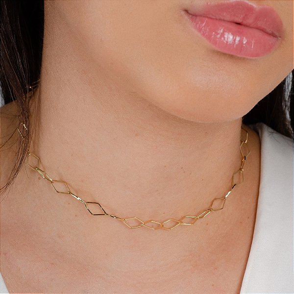 Gargantilha Choker Formato Losango - Semijoia 18k - Antialérgica