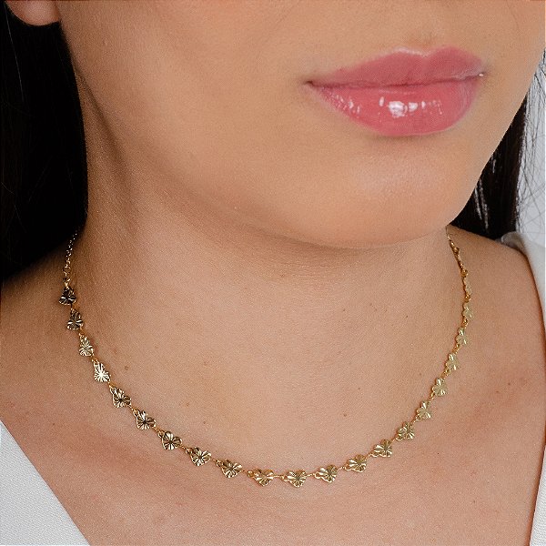 Gargantilha Choker em Corações Trabalhados - Semijoia 18k - Antialérgica