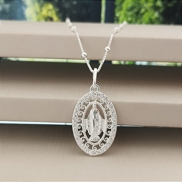 Gargantilha Nossa Senhora das Graças Cravejada - Prata 925 - MG773-65390